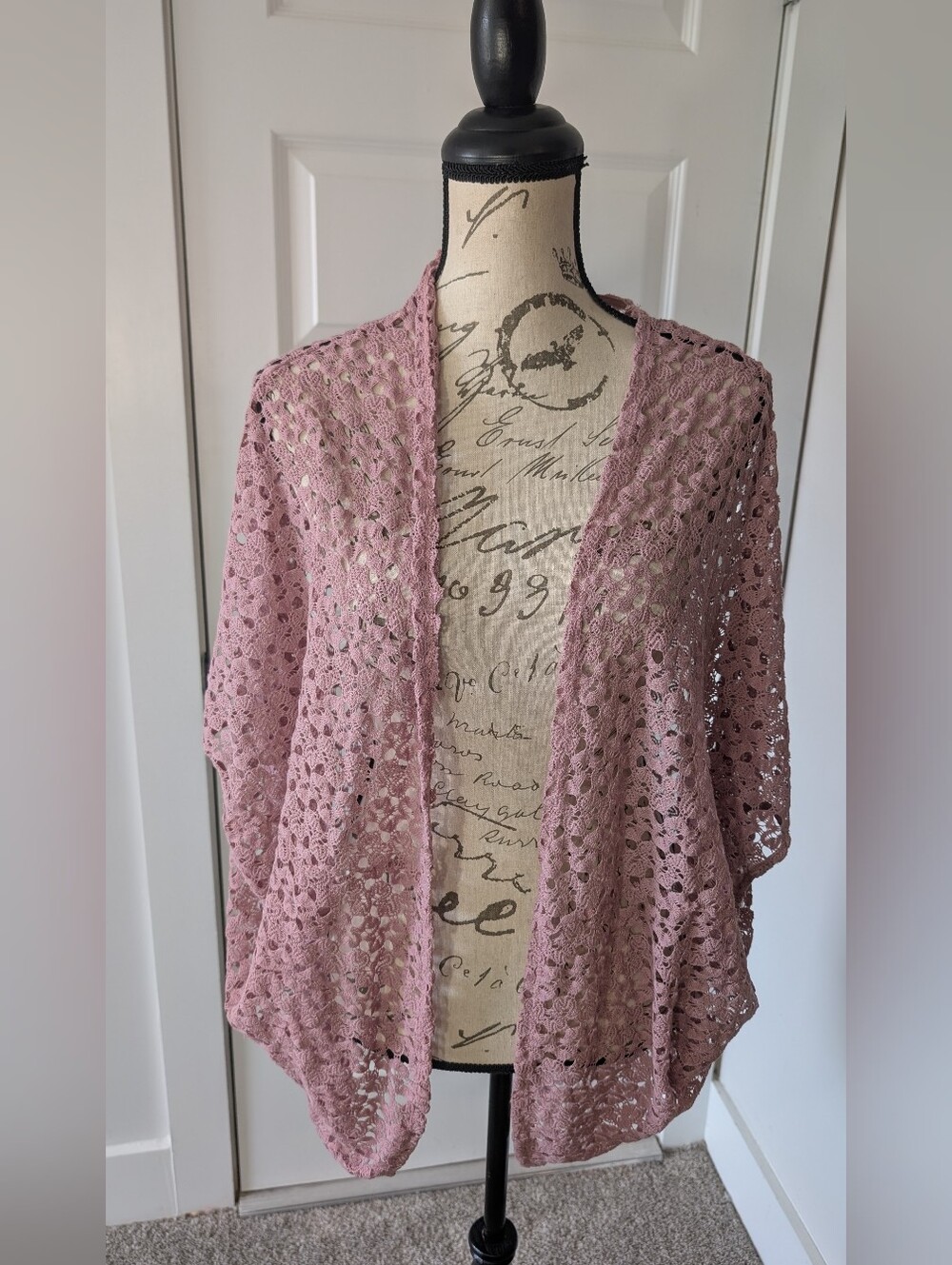 Easel Light Lilac Open Crochet Women's Sweater Cardigan Oversized M